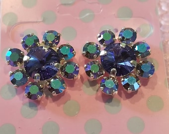 Tanzanite Flower Stud Earrings - made with Swarovski Crystals