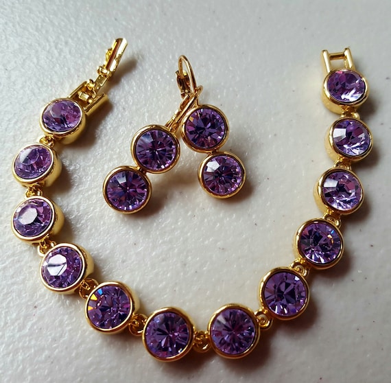 Round Link Bracelet and Earrings Set- VIOLET PURPLE CRYSTAL made with Swarovski Elements