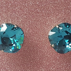 Teal Blue Cushion Cut Stud Earrings