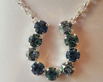 Blue Ombre Crystal Horseshoe Necklace