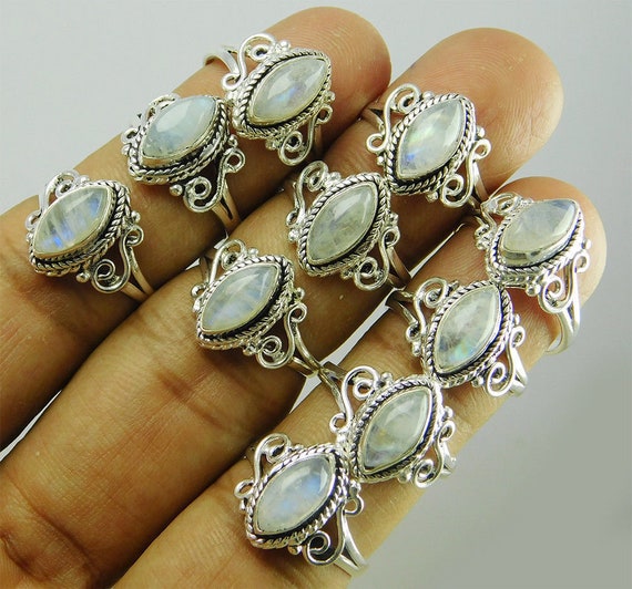Bulk Sale ! 100 PCs Moonstone,Amethyst /& Mix Gemstone .925 Silver Plated Rings