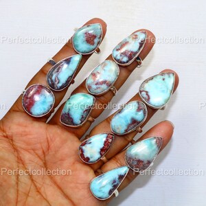 Natural Larimar Ring - Sterling Silver Bezel Setting - Ocean-Inspired Elegance!&quot;