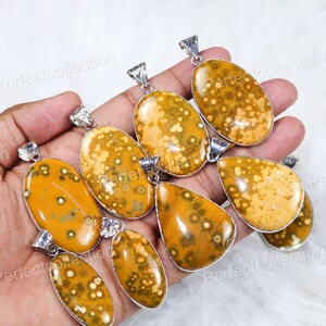 Silver Finish Faceted Yellow Jasper Fan Shaped Bezel Pendant