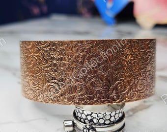 Embossed Copper Cuff Bracelet: Floral Vine Boho Bangle, Adjustable