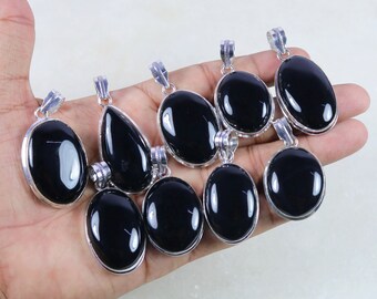 100% Natural Black Onyx Gemstone Silver Plated Pendants, Black Onyx Pendant, Awesome Black Onyx Gemstone Necklace Pendant Jewelry.