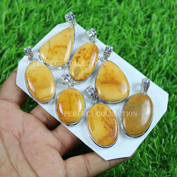 Yellow Ocean Jasper Natural Gemstone Silver Plated Pendants, Awesome Yellow Ocean Jasper Gemstone Necklace Pendant Jewelry.