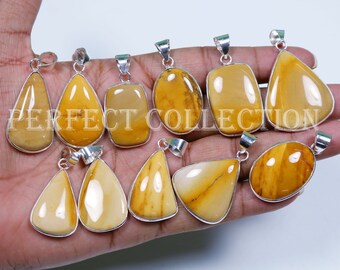 Natural Yellow Mookaite Jasper Pendant: 925 Sterling Silver Bezel Pendant Jewelry