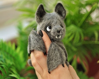 Miniature bat plushie - collector’s crochet figurine for bat lovers | Unique stuffed pet animal figurines for interior, home, desk decor