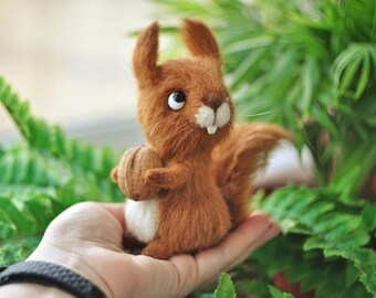 Little crochet tiny squirrel plushie for unique home decor or cute present for squirrel lovers