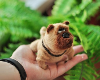 Miniature Bull Dog Plushie - Collector’s Dog Figurine for Dog Lovers | Unique Stuffed Pet Animal Figurines for Interior, Home, Desk Decor