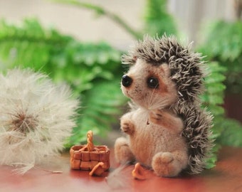 Little Hedgehog miniature desk figurine - cute gift for exotic animal lovers, crochet baby teddy for home decor