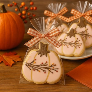 Pumpkin Sugar Cookies: Fall Party Favors, Individually Bagged (One Dozen)