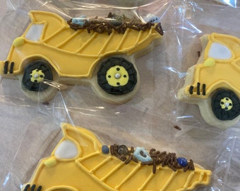 Dump-Truck- Sugar Cookies, Construction Birthday Party Cookies or Fathers Day Gifts, Party Favors or Stocking Stuffers, Fresh Baked To Order