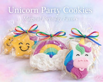 Unicorn Birthday Cookies Party Favors Rainbow Girl Treats Magical Unicorn Dessert Baby Shower or First Birthday Cookies