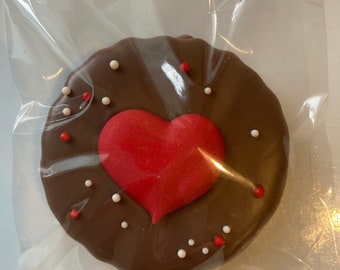 Valentines Day Cookies, Chocolate Dipped Round 2 Inch Sugar Cookies, Great Valentines Day Gifts For Her , Heat Sealed For Freshness