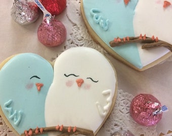 Sugar Cookies Heart-Shaped Love Bird Anniversary Cookies Decorated Birthday or Valentine's Day Editable Bridle Shower or Wedding Cookies