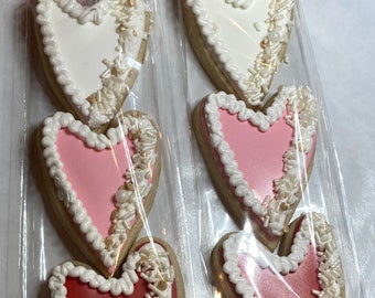 Sugar Cookies, Decorated Heart Shaped Cookies, Great Valentines Day Gift for Her, Fresh Baked When Ordered, Heat Sealed for Freshness!