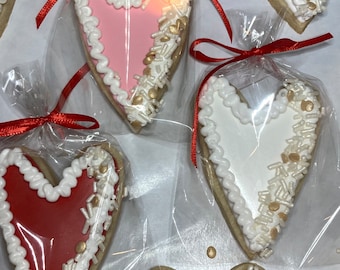Heart Cookies, Valentine's Day Gift, Decorated Sugar Cookies, Individually Bagged and Heat Sealed, Homemade Fresh Baked Cookies