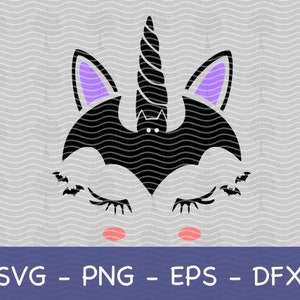 Cute Unicorn SVG, Cute Bat SVG, Cute Halloween SVG, Unicorn svg, Unicorn Digital File, Halloween Bat, Unicorn Face svg, Unicorn Head svg