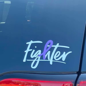 Fighter Sticker, Rear Window Decal, Awareness Ribbon, Cancer Fighter Decal, Illness Awareness, Cancer Ribbon, Cancer Car Decal