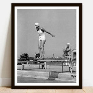 Girl Diving at Swimming Pool - Printable Vintage Photo Poster - Instant Download Easy Print JPG File for Collecting Printing Framing