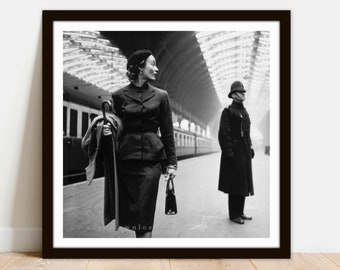 Vintage Woman and Cop Photo Print: Fashionable Black and White Photography (Digital Download)