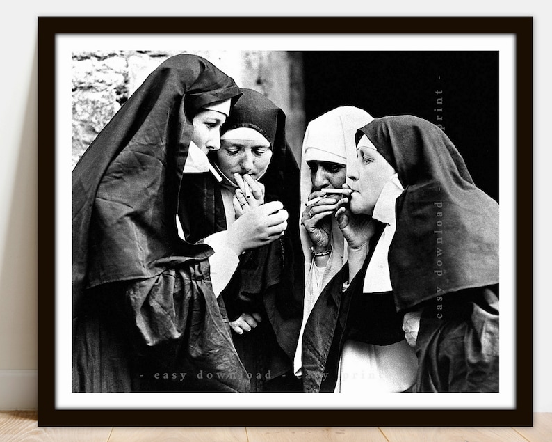Smoking Nuns Retro 1950s Photo - Printable Vintage Photo Poster - Instant Download Easy Print JPG File for Collecting Printing Framing 