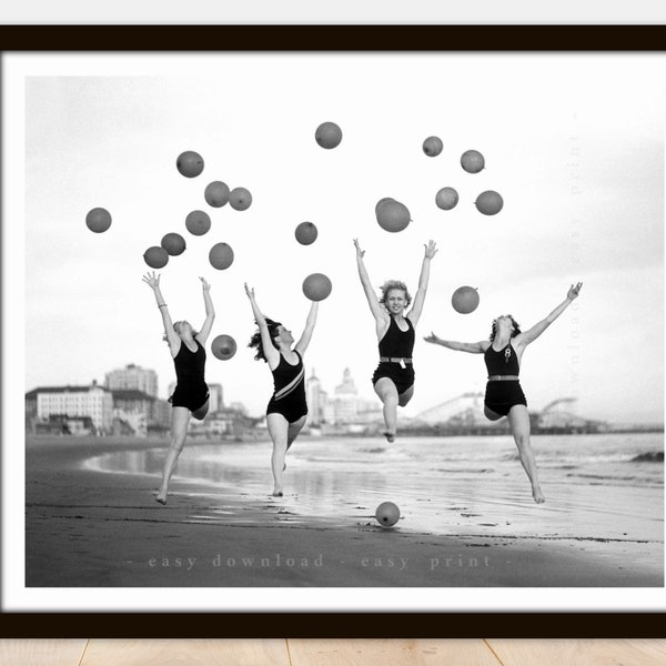 Balloon Dance Retro Beach Photo - Printable Vintage Photo Poster - Instant Download Easy Print JPG File for Collecting Printing Framing