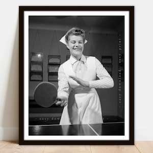 Vintage Nurse Playing Table Tennis Photo: Medical Decor (Digital Download)