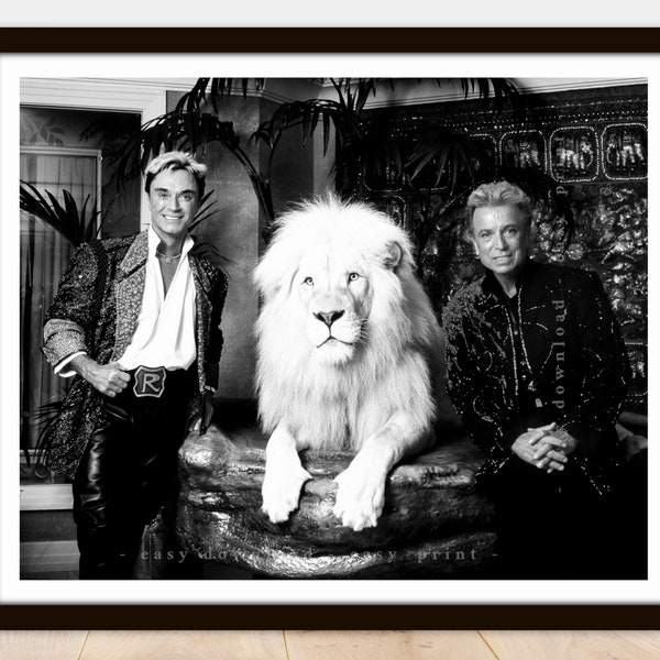 Siegfried & Roy + Lion Las Vegas Show - Printable Vintage Photo Poster  Instant Download Easy Print JPG File for Collecting Printing Framing