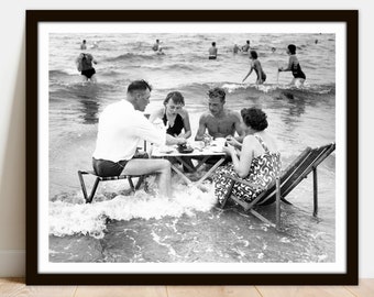 1950s Seaside Photo Print: Retro Beach Picnic (Digital Download)