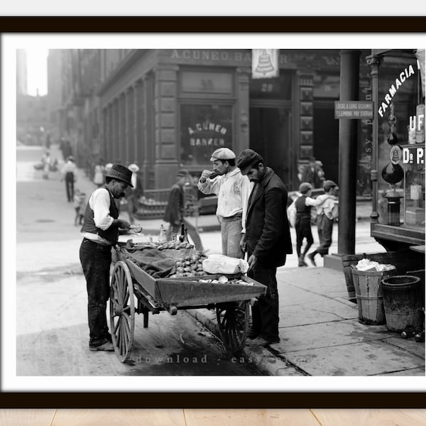 Retro New York Street Food Cart - Printable Vintage Photo Poster - Instant Download Easy Print JPG File for Collecting Printing Framing
