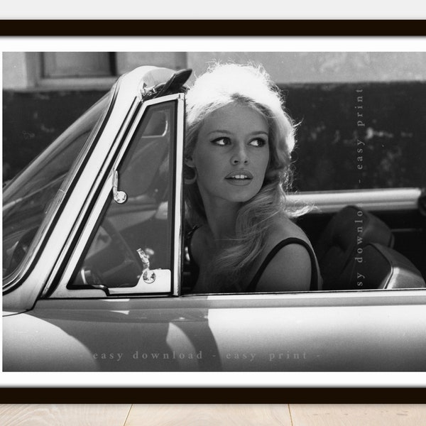 Brigitte Bardot Driving a Car - Printable Vintage Photo Poster - Instant Download Easy Print JPG File for Collecting Printing Framing