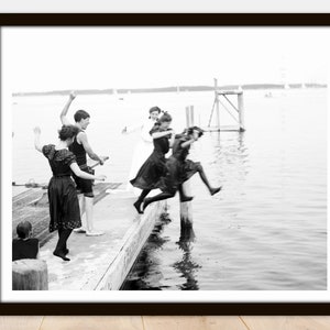 Girls Jumping into the Water - Printable Vintage Photo Poster - Instant Download Easy Print JPG File for Collecting Printing Framing