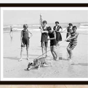 Kids & Bulldog on Beach Photo - Printable Vintage Photo Poster - Instant Download Easy Print JPG File for Collecting Printing Framing