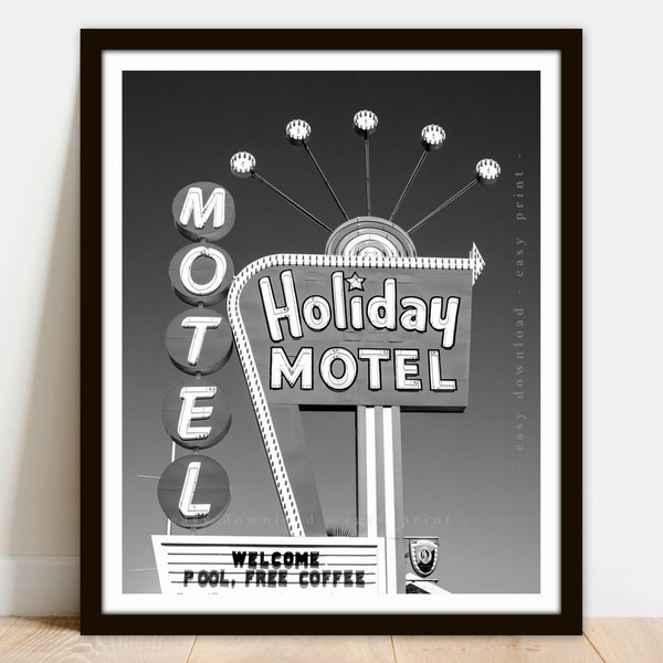 Vintage Motel Neon Sign Holiday - Printable Vintage Photo Poster - Instant Download Easy Print JPG File for Collecting Printing Framing