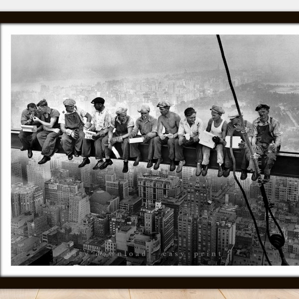 Lunch atop a Skyscraper New York Photo Icon - Printable Vintage Photo - Instant Download Easy Print JPG File for Collecting Printing Framing