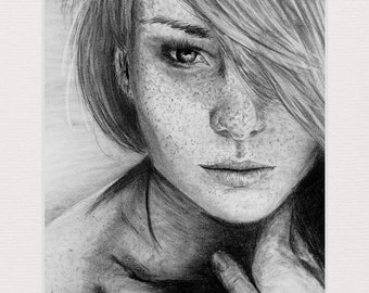 Portrait, charcoal drawing, pencil drawing, woman portrait,