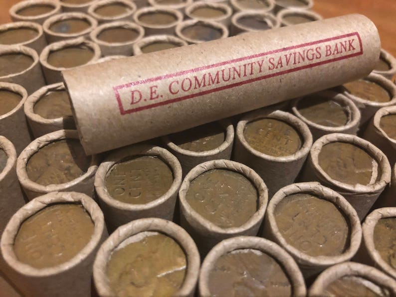 Unsearched Cents Bank Wrapped Rolls of Wheat Pennies