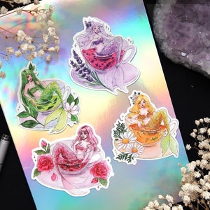 Stickers ou aimants sirènes thé - adorables sirènes aimantées pour réfrigérateur - imperméables pour bouteille d'eau, agenda, bullet journal - lot d'autocollants sirène