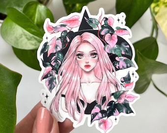 Philodendron 'Pink Princess' Sticker OR Magnet - gift for plant lovers - Plant witch sticker waterproof for water bottle, laptop, journal