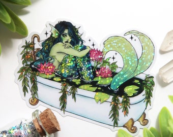 Swamp mermaid bath holograpic glitter sticker OR magnet - Cute  sparkly fridge magnet- waterproof for water bottle, planner, bullet journal