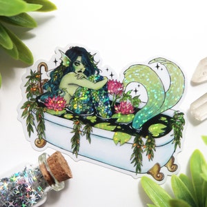 Swamp mermaid bath holograpic glitter sticker OR magnet - Cute  sparkly fridge magnet- waterproof for water bottle, planner, bullet journal