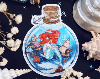 Ocean potion mermaid Holograpic glitter sticker OR magnet - Cute  sparkly fridge magnet- waterproof for water bottle, planner, bulet journal