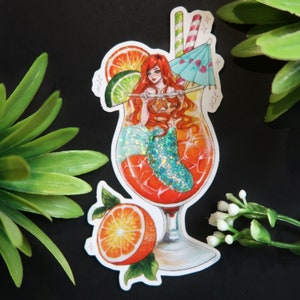Autocollant ou aimant de paillettes holographiques sirène cocktail cocktail - Adorable aimant de réfrigérateur brillant imperméable à l'eau - autocollant pour bouteille, ordinateur portable, agenda