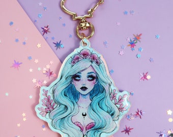 Pearlescent Mermaid glitter keychain - Holographic Acrylic charm - gift for mermaid lovers - Color changing keychain