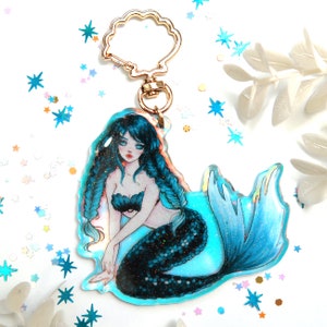 Cute Mermaid glitter keychain - Holographic Acrylic charm - gift for mermaid lovers - Color changing keychain