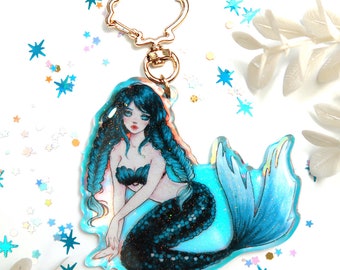 Cute Mermaid glitter keychain - Holographic Acrylic charm - gift for mermaid lovers - Color changing keychain