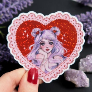 Adesivo holográfico de glitter para o Dia dos Namorados OU ímã - Lindo ímã de geladeira brilhante - à prova d'água - garrafa de água, laptop, agenda