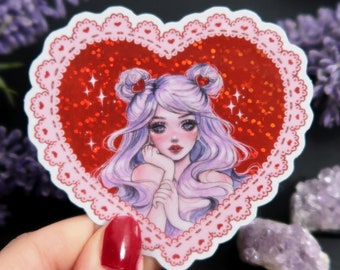 Valentine's Day holographic glitter sticker OR magnet - Cute sparkly fridge magnet - waterproof - water bottle, laptop, planner